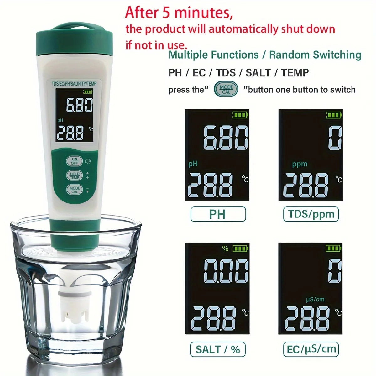 5 in 1 Digital Water Quality Tester for Drinking Water Aquariums Pools, PH Salt Temp TDS & EC 0-9990PPM LCD Meter Water Tester Peaceful Pleasures Health and Wellness