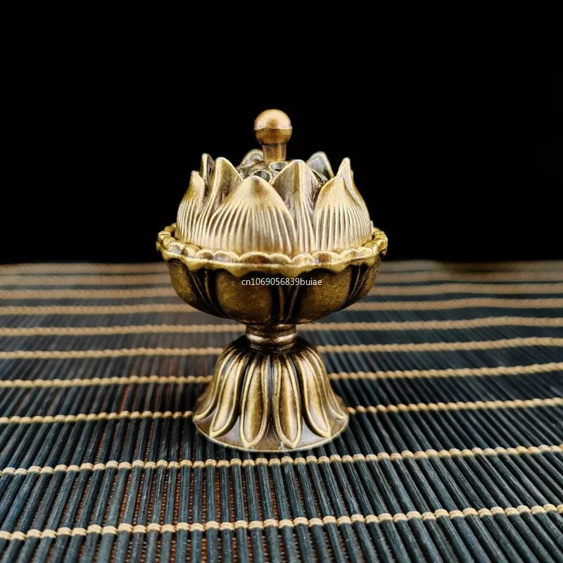 Buddhist Utensils Incense Burner Lotus Incense Censer Archaic Copper Alloy Sandalwood House Furnishings Home Office Decoration Peaceful Pleasures Health and Wellness