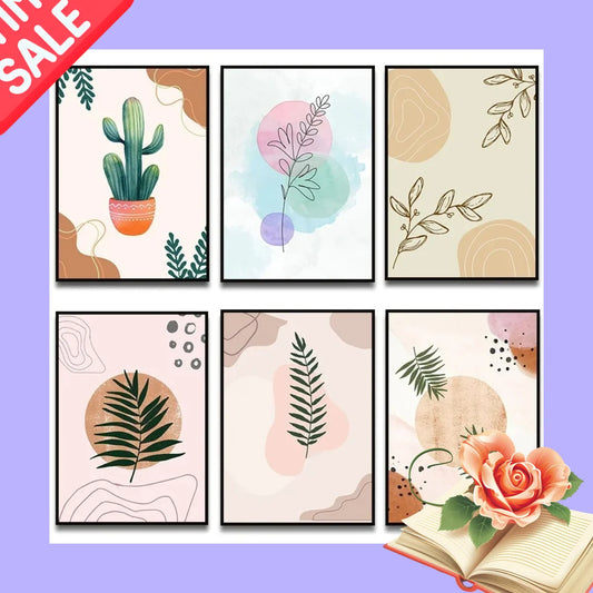 Modern Minimalist Flowers & Grass Canvas Wall Art | Unframed Print Canvas Wall Art Print Peaceful Pleasures Health and Wellness