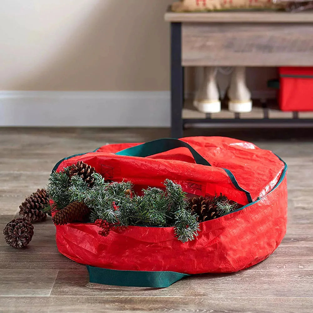 Large Capacity Round Christmas Wreath Storage Bag With Handle Wear-resistant Waterproof Festive Garland Handbag Wreath Storage Peaceful Pleasures Health and Wellness