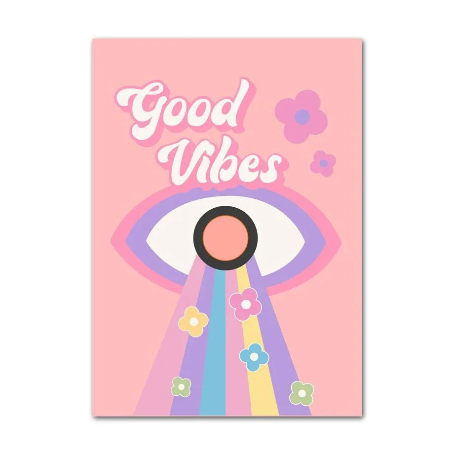 Abstract Danish Pastel Canvas Wall Art | Purple Smiley Flower