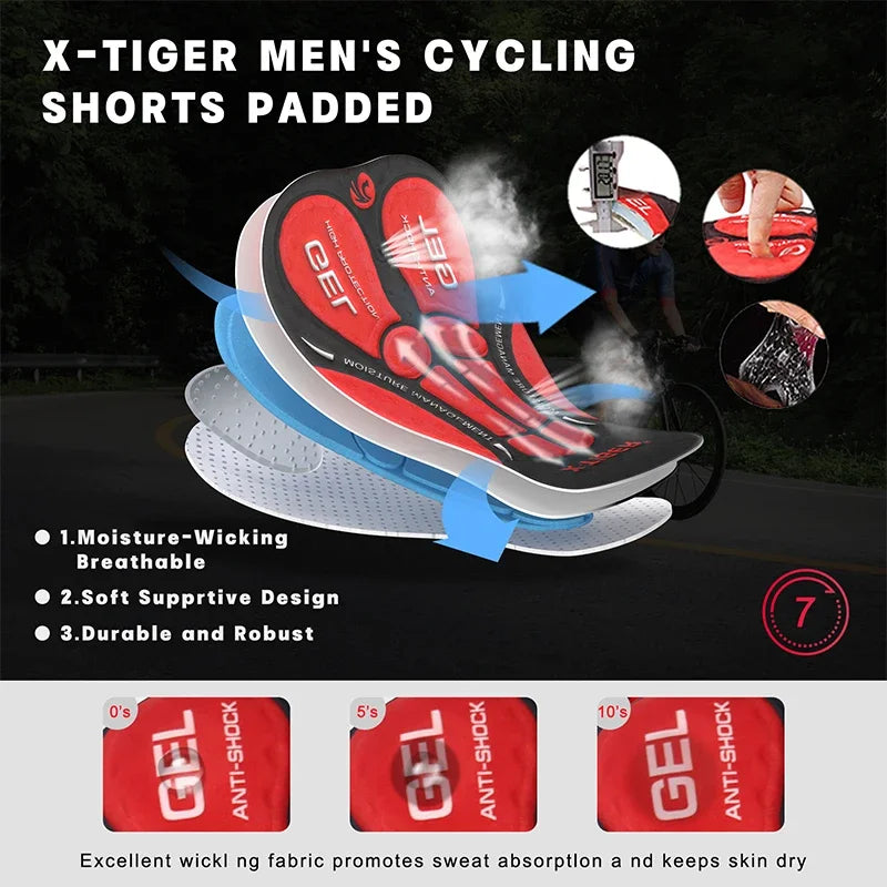 X-TIGER Men's Padded Cycling Shorts – Quick Dry & UV Protect