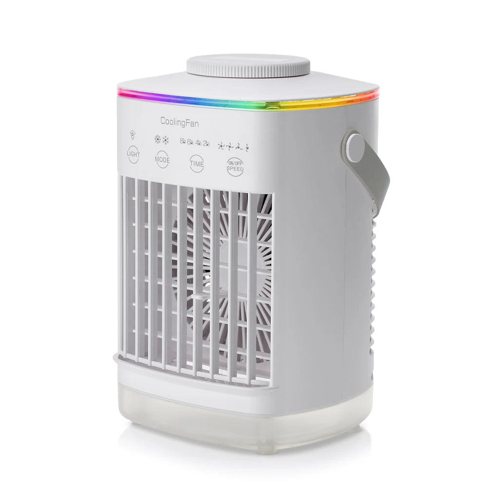 Household Air Conditioner LED Night Light Air Cooler Fan Portable Humidifier Desktop Mist Cooling Fan For Office Home Mini Fan Peaceful Pleasures Health and Wellness WHITE