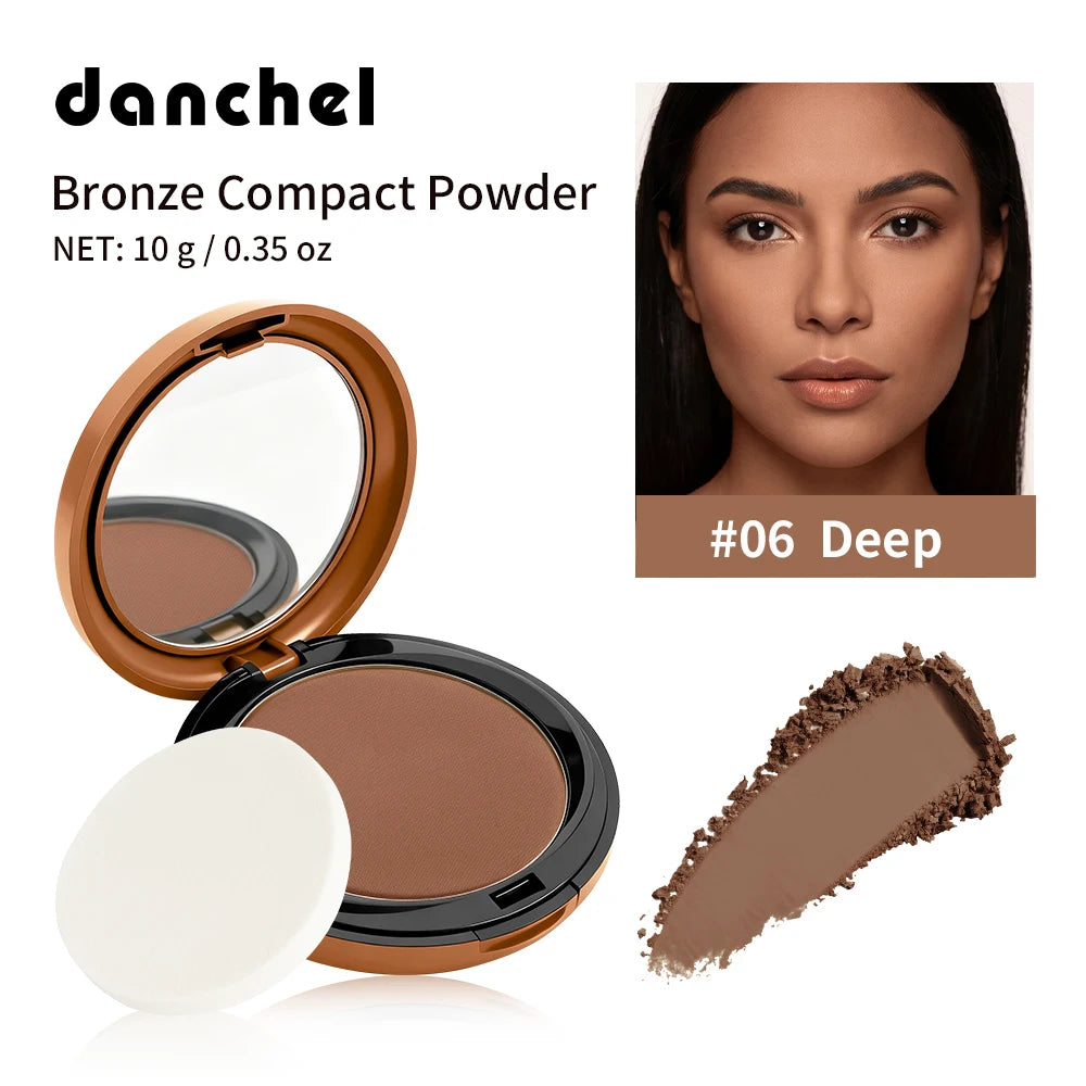 Bronze Compact Powder Long-Lasting Smooth Matte Bronze Finish Natural Brightening Conceal Flaw Even Skin Tone Powder With Mirror Peaceful Pleasures Health and Wellness Deep