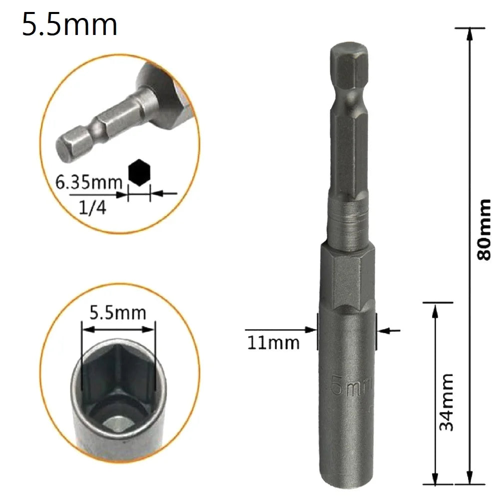 Length 1 Hex Sockets 5 5- Drive Magne Socket Impact Nut Bolt Drill