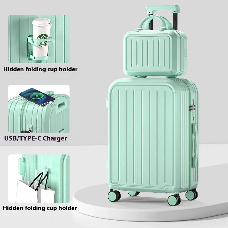 Pastel Color 20/22/24/26/28 Inch Carry On Luggage Set, 2-Piece Lightweight Spinner Suitcase, Girls' Matching Travel Bags Peaceful Pleasures Health and Wellness Mint Green-Box 20 inch