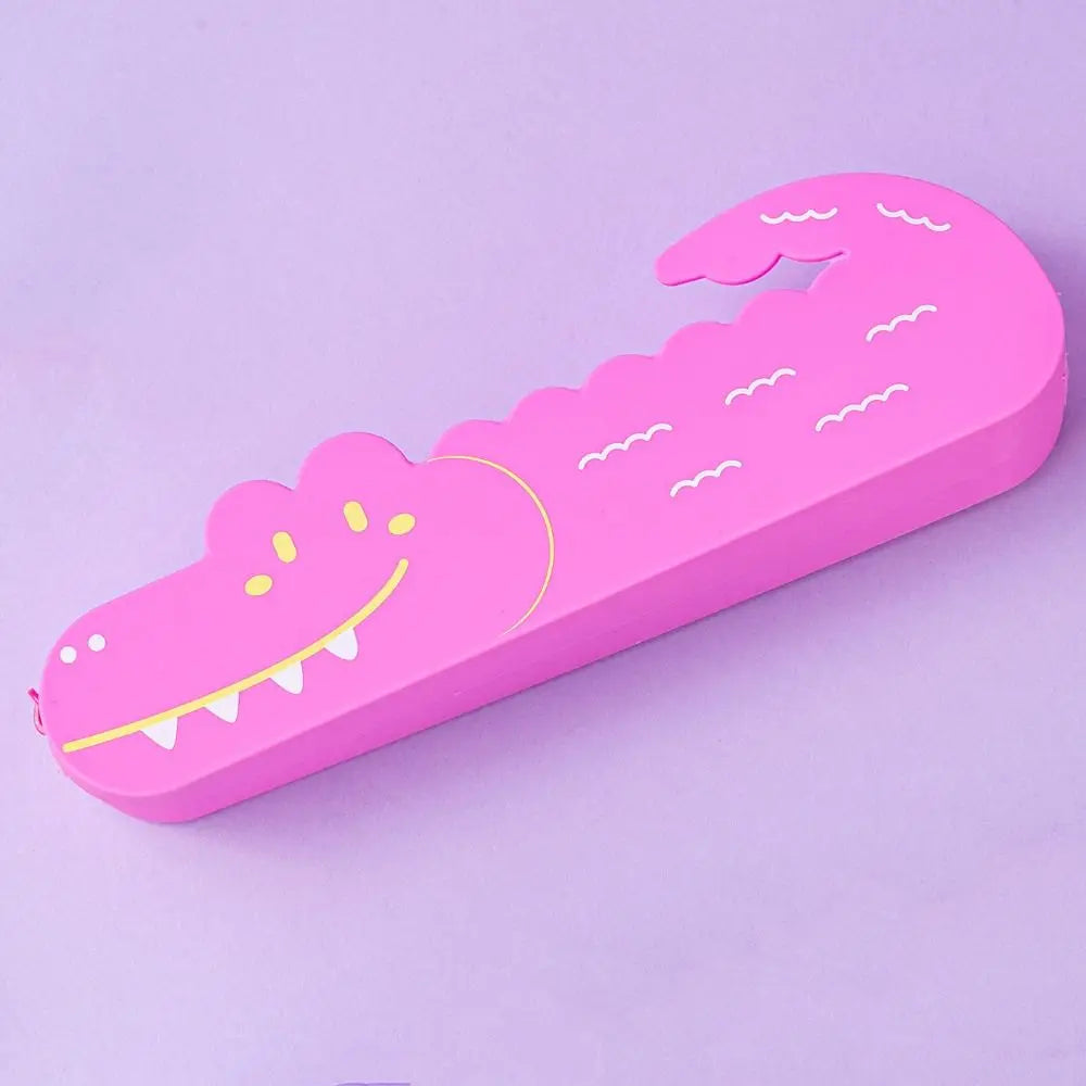 Multifunctional Crocodile Shape Pencil Case Large Capacity Cartoon Pen Pouch Silicone Waterproof Stationery Box Gift Peaceful Pleasures Health and Wellness