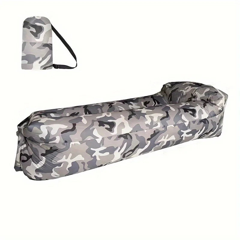 Outdoor Lazy Inflatable Sofa For Nap, Portable Air Mattress For Picnic, Camping Inflatable Mattress, Air Bed For Music Festival Peaceful Pleasures Health and Wellness Gray camouflage