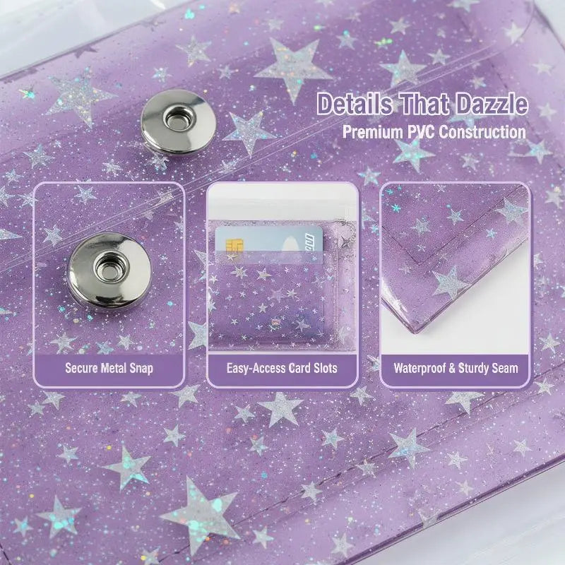 Clear PVC Star Glitter Card Holder Mini Coin Purse Keyring