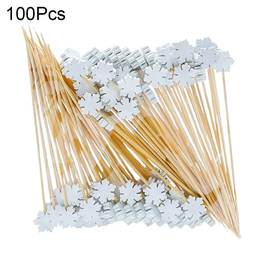 Christmas Bamboo Cocktail Picks 50/100pcs | Festive Food Sticks Holiday Food Picks Peaceful Pleasures Health and Wellness D 100pcs