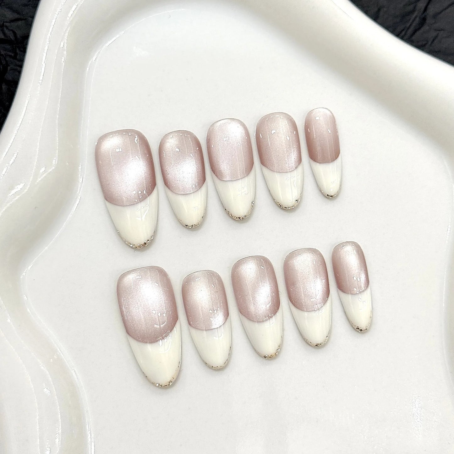 10pcs Handmade Press on Nails French Cat Eyes Shiny Design Fake Nails for Women Girl Wearable Fashion Almond False Nails Peaceful Pleasures Health and Wellness M 1