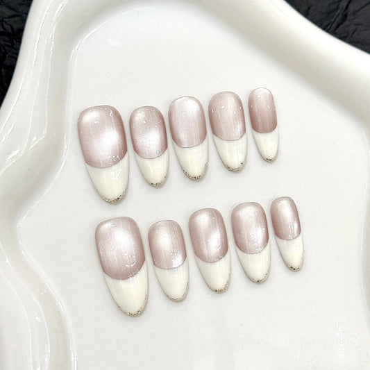 10pcs Handmade Press on Nails French Cat Eyes Shiny Design Fake Nails for Women Girl Wearable Fashion Almond False Nails Peaceful Pleasures Health and Wellness M 1