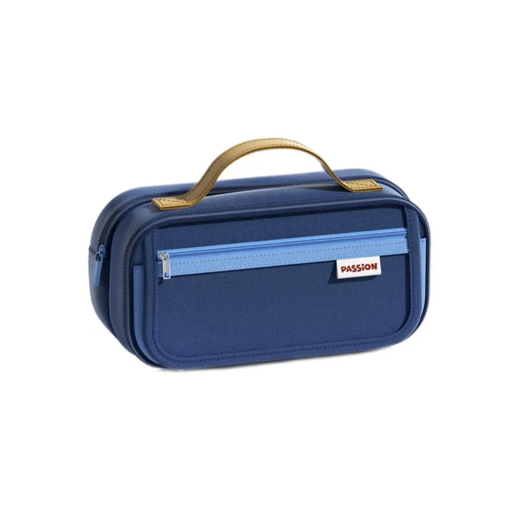 Retro 9 Layers Pencil Case Portable Large Capacity Pen Bag Wear-resistant Dirt-proof Pencil Pouch Student Peaceful Pleasures Health and Wellness Blue