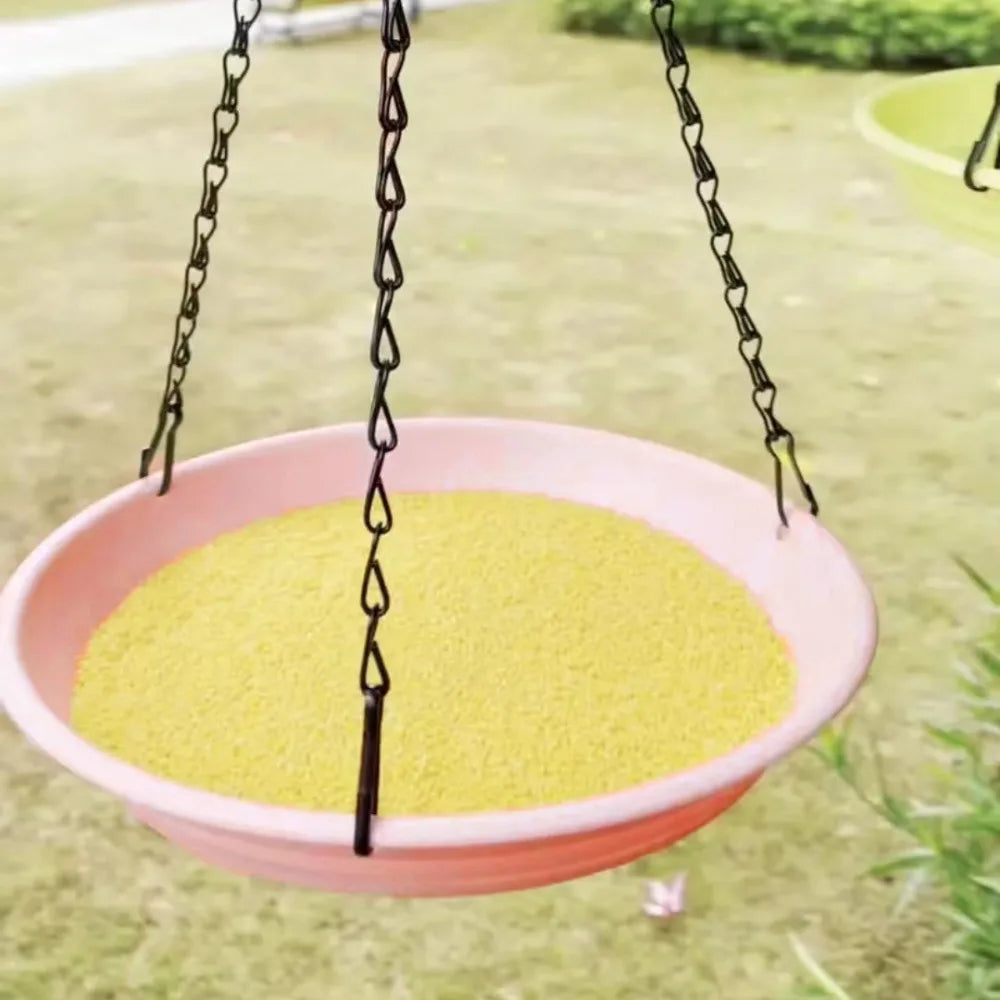 Hanging Round Bird Feeder Bath Tray with Chain | Garden Decor