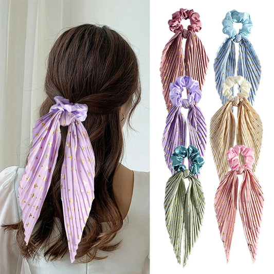 Satin Ribbon Bow Scrunchie – Flower Print Hair Tie for Women Ribbon Bow Scrunchie Oasis Select