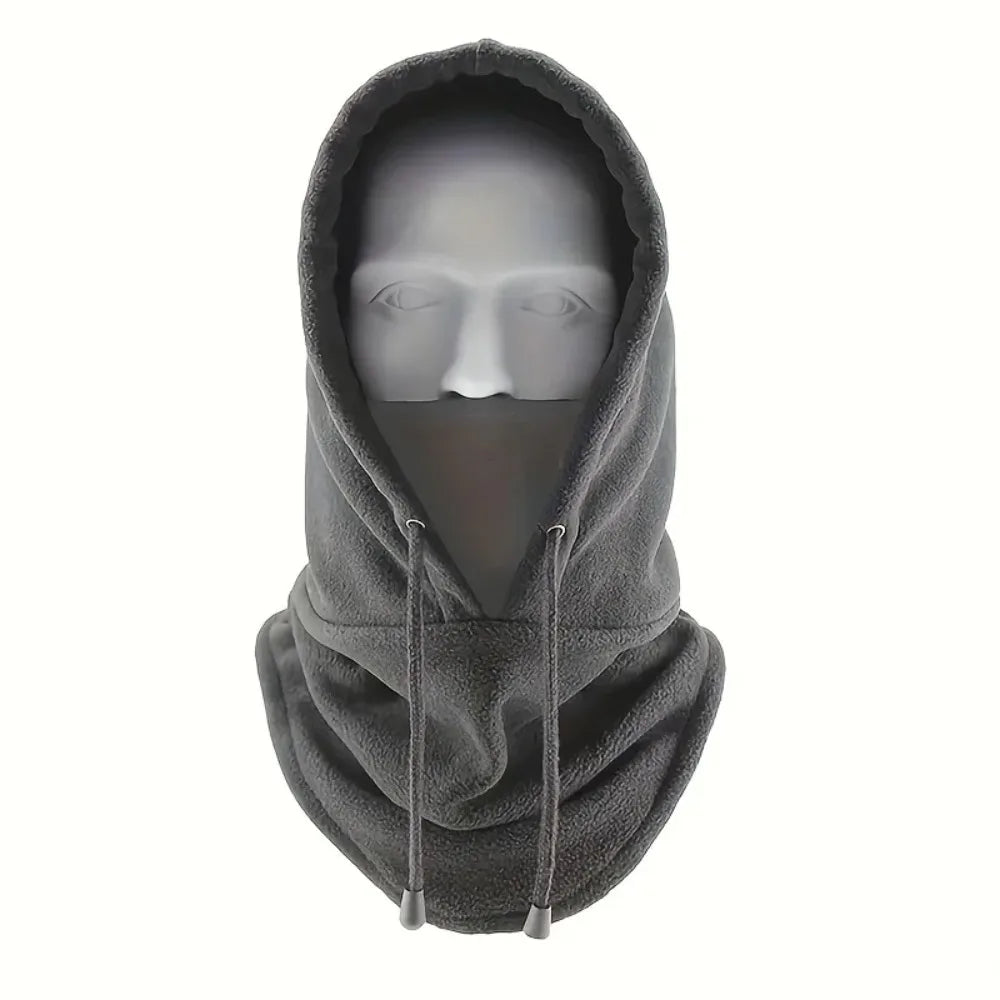 1pc/3pcs Winter Warm Fleece Neck Warmer Hat Solid Adjustable Drawstring Ski Balaclava Mask Windproof Cycling Hooded Cap Unisex Peaceful Pleasures Health and Wellness Gray