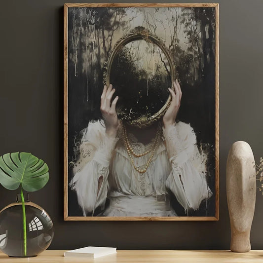 Mysterious Gothic Witchcraft Aesthetics Mirror Forest Women Wearing Veils Art Poster Canvas Bedroom Living Room Wall Decoration Peaceful Pleasures Health and Wellness