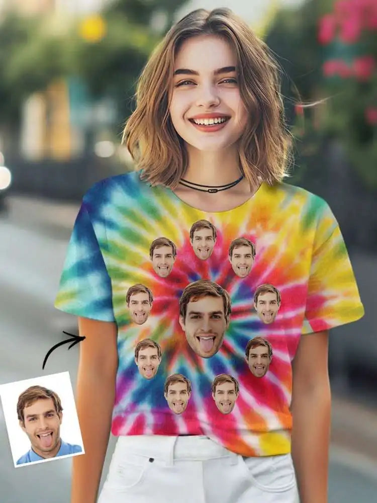 Custom Face Tie Dye T-Shirt | Personalized Birthday Gift Personalized T-Shirt Peaceful Pleasures Health and Wellness multicolor XXL