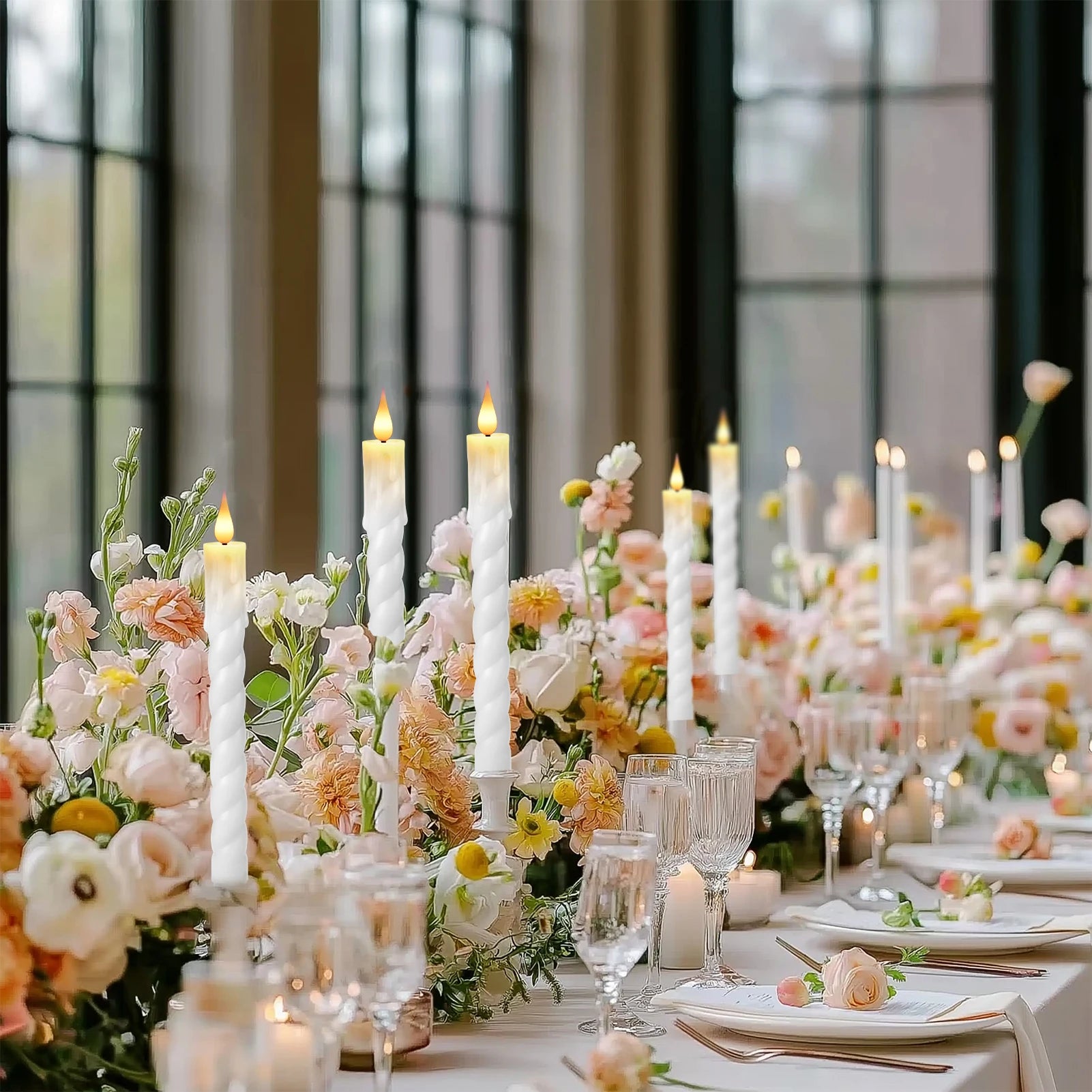 6Pcs White/Ivory Flameless Taper Candle Twisted LED Battery Operated Candlesticks With Holder for Wedding Home Party Table Decor Peaceful Pleasures Health and Wellness