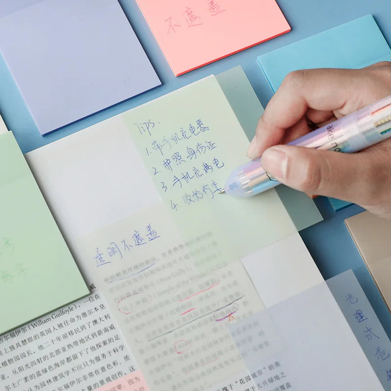 50-Sheet Transparent Waterproof PET Sticky Notes Memo Pad