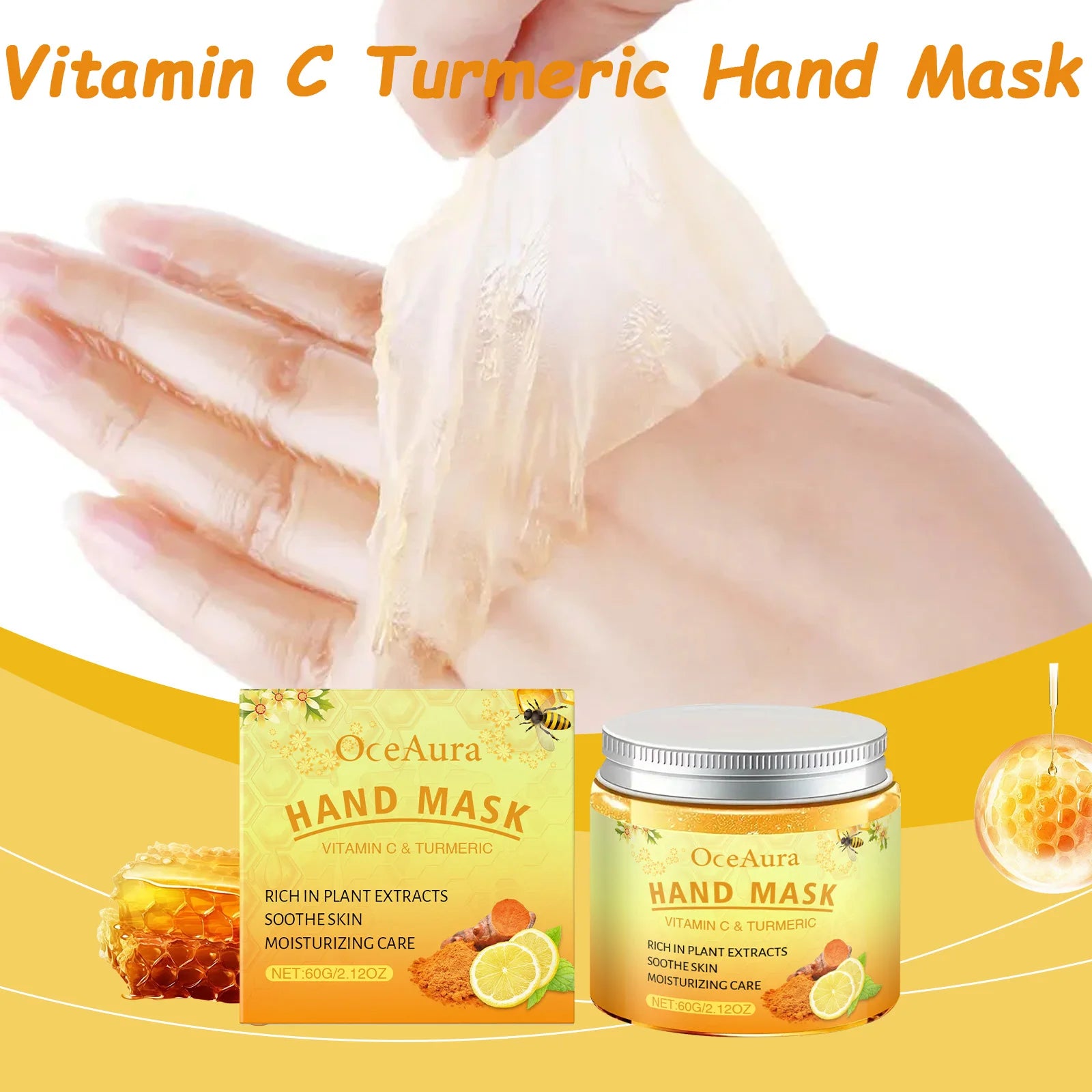 Vitamin C Turmeric Peel Off Hand Mask Moisturizing Nourishing Smoothing Skin Hydrating Improve Roughness Hand Skin Care Peaceful Pleasures Health and Wellness