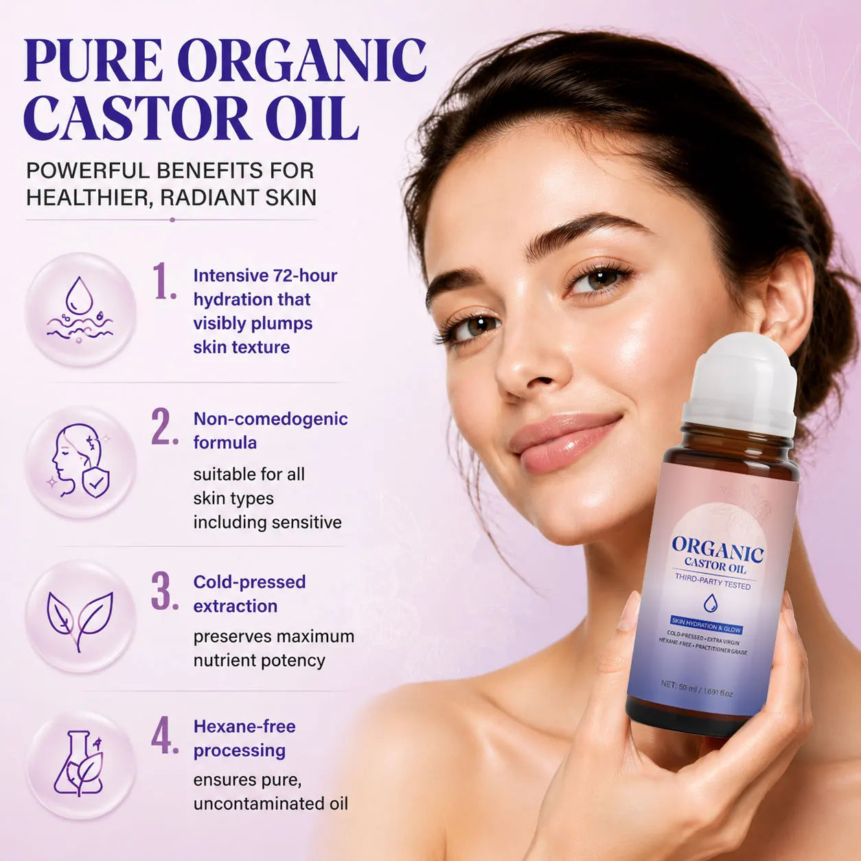 Organic Castor Oil Roll-On for Skin, Brows & Lashes – 50ml