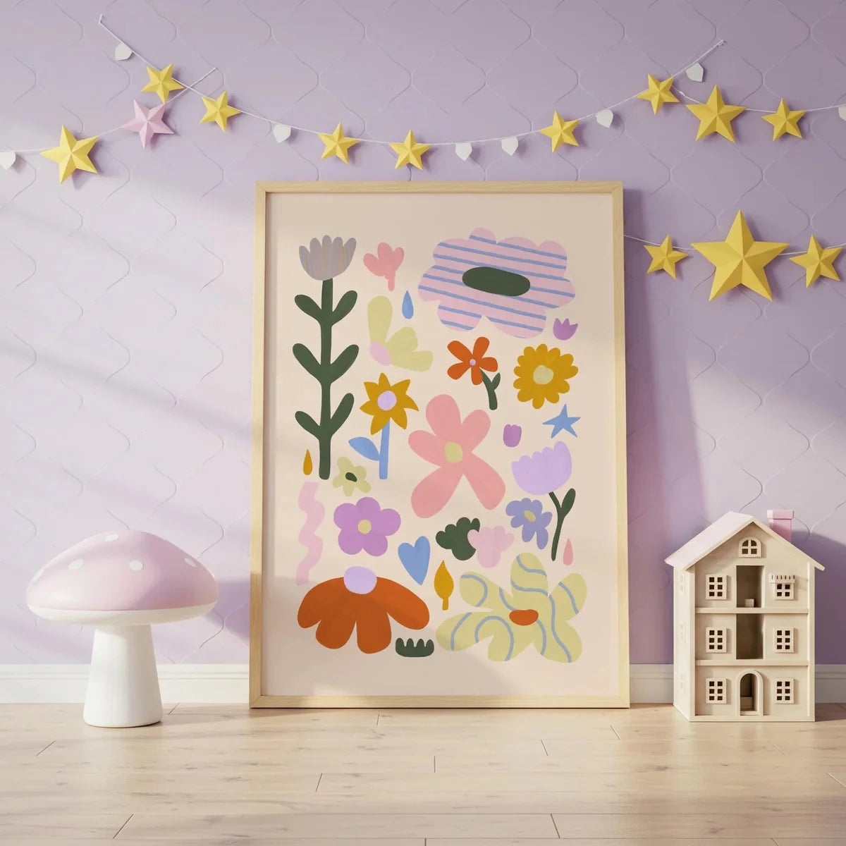 Cartoon Garden Flower Canvas Wall Art Print | Kids Room Decor