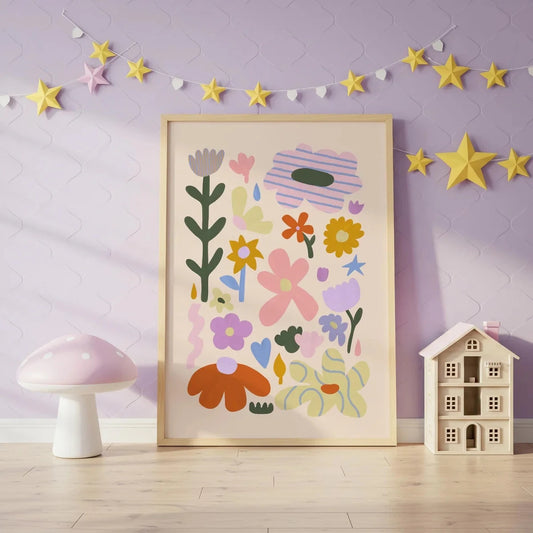 Cartoon Garden Flower Canvas Wall Art Print | Kids Room Decor Canvas Wall Art Print Peaceful Pleasures Health and Wellness G4993 40x50cm Unframed