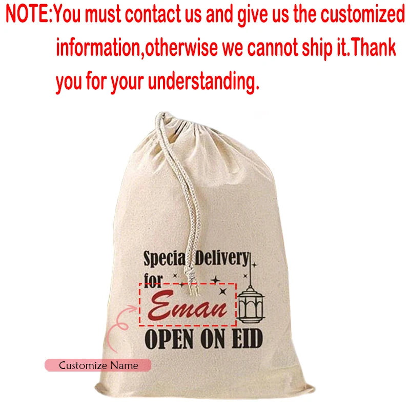 Personalised Eid Drawstring Gift Bag | Ramadan Kids Present Personalised Gift Bag Peaceful Pleasures Health and Wellness custom name 30x40cm
