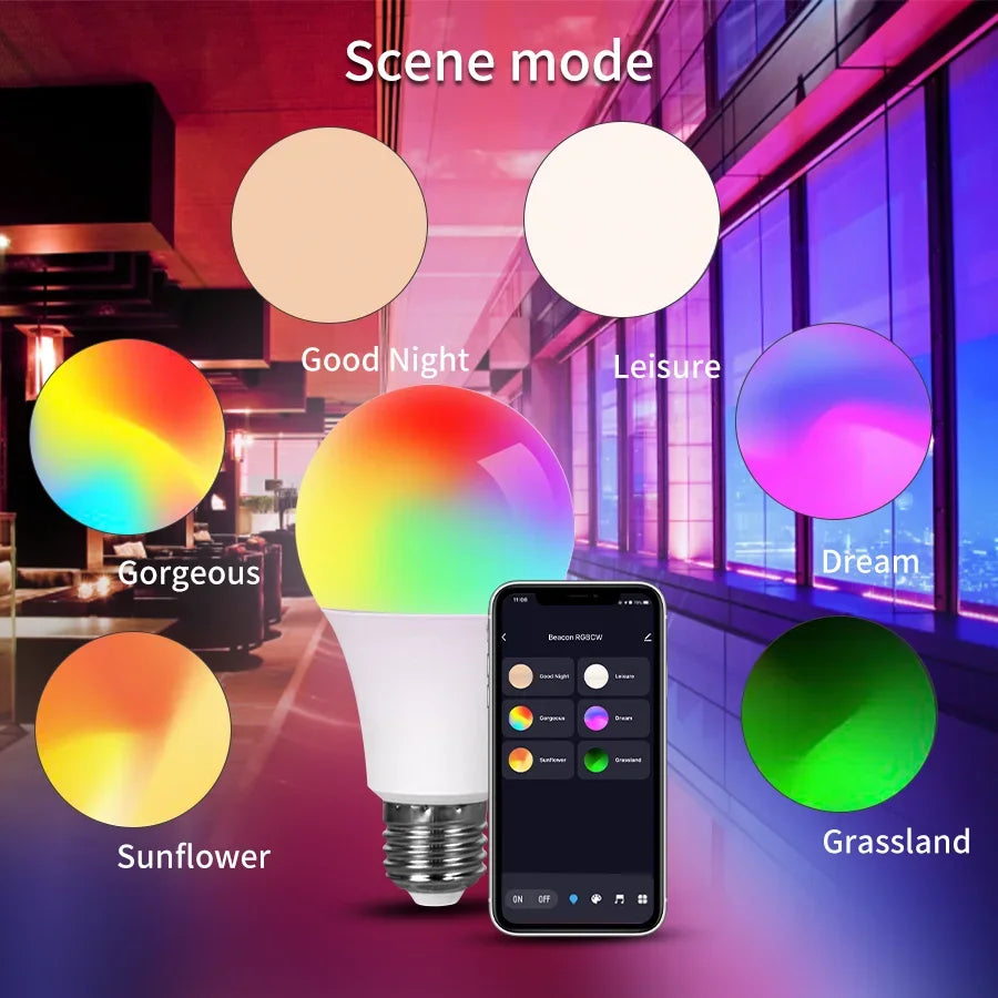 AC85-265V 15W E27 Bluetooth Smart Bulb Tuya Smart Life APP Control RGBCW Colorful Timing Function Dimmable Music Sync Home Decor Peaceful Pleasures Health and Wellness