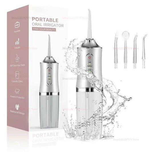Portable Smart Electric Oral Irrigator Water Flosser with 4 Jets 3 Modes Rechargeable Dental Teeth Cleaner Travel and Daily Use Peaceful Pleasures Health and Wellness