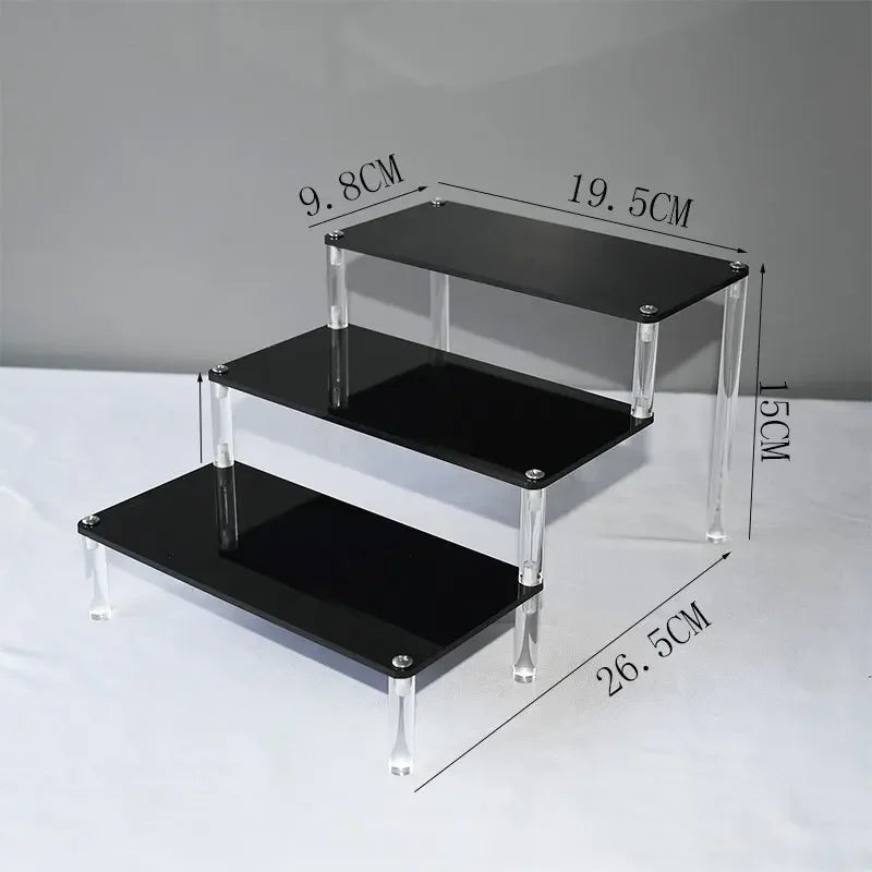 1–5 Tier Acrylic Display Stand | Riser Shelf Rack – Clear & Black