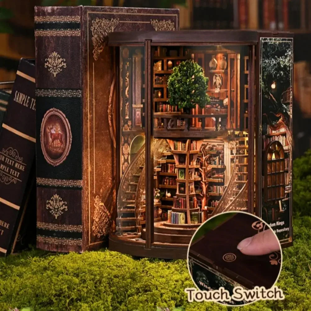 DIY Wooden Book Nook Figurines Miniatures Wisdom Rings Book Repository Bookend Home Decor Crafts For Friends Birthday Gifts Peaceful Pleasures Health and Wellness