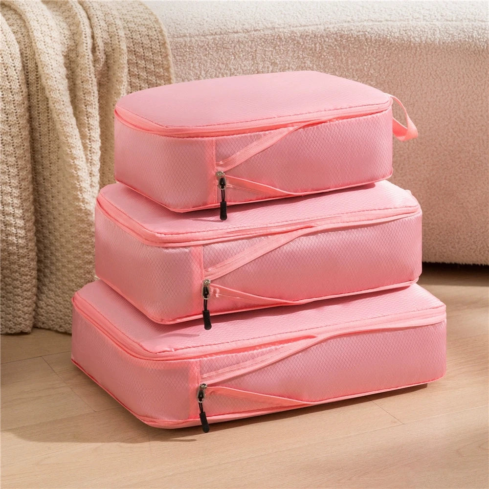 3-Piece Travel Compression Storage Bags | Luggage Packing Organizer Travel Packing Organizer Peaceful Pleasures Health and Wellness Pink