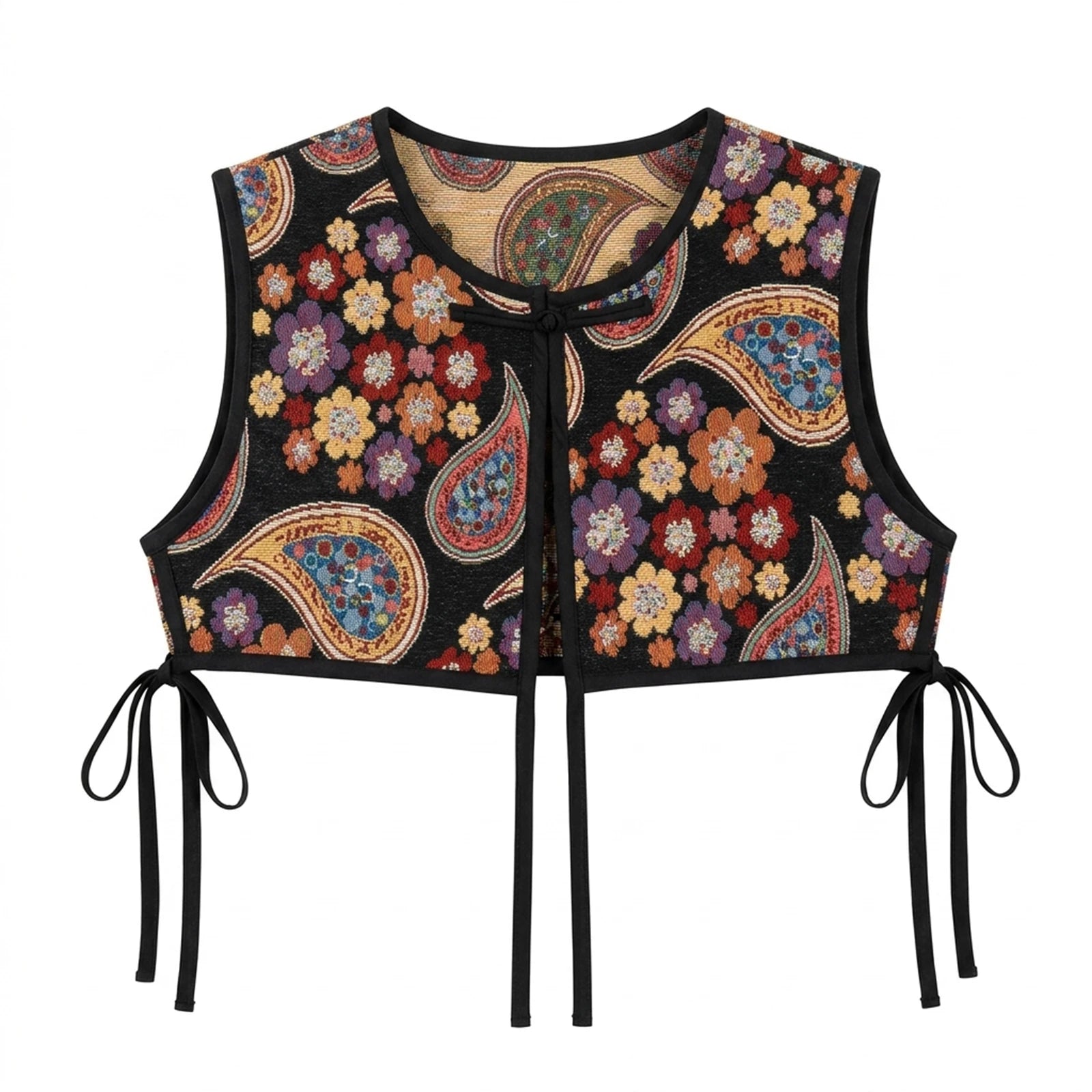 Women Sweet Style Adjustable Tie Embroidered Shirt Vest for Spring Autumn Peaceful Pleasures Health and Wellness Cashew nuts dark