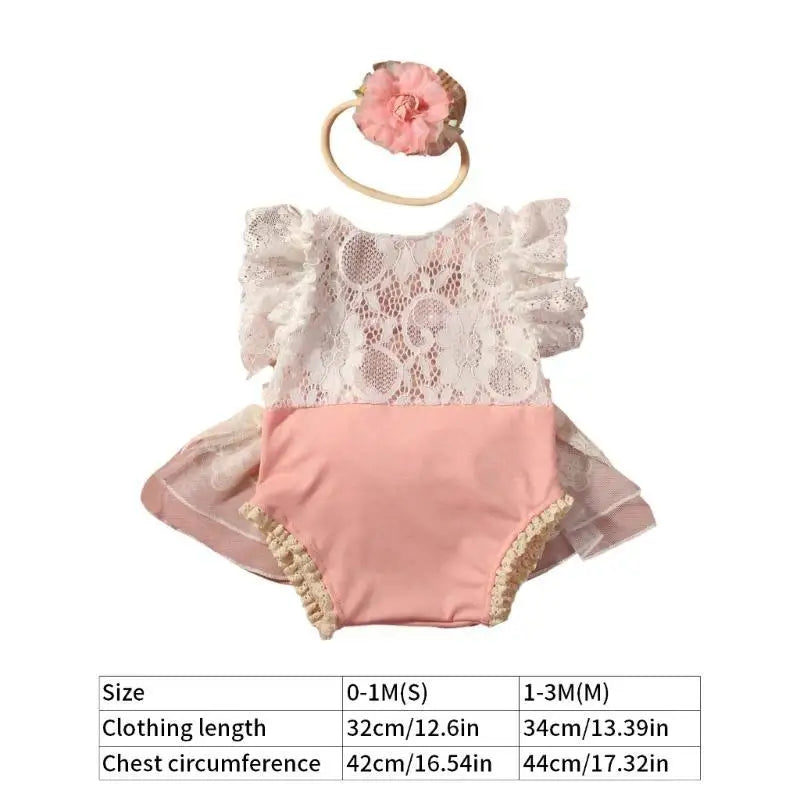 Newborn Girl Lace Romper & Headband Set – Photo Props 0–3M