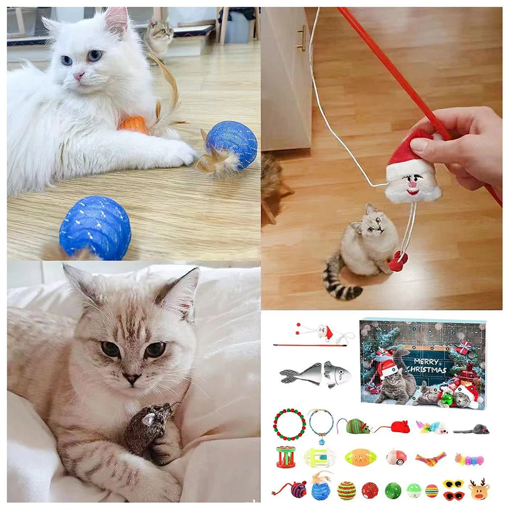 24pcs 2024 Christmas Cat Toy Advents Calendar Funny Countdown Collectible Interactive Cat Toy Kit Present Box Pet Supplies Peaceful Pleasures Health and Wellness