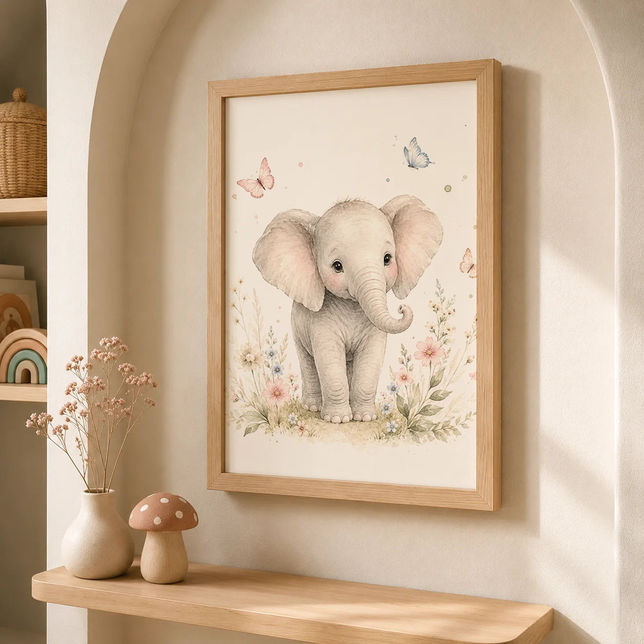 Nursery Animal Wall Art Cute Safari Canvas Painting Floral Poster Print Kids Bedroom Wall Decor Peaceful Pleasures Health and Wellness