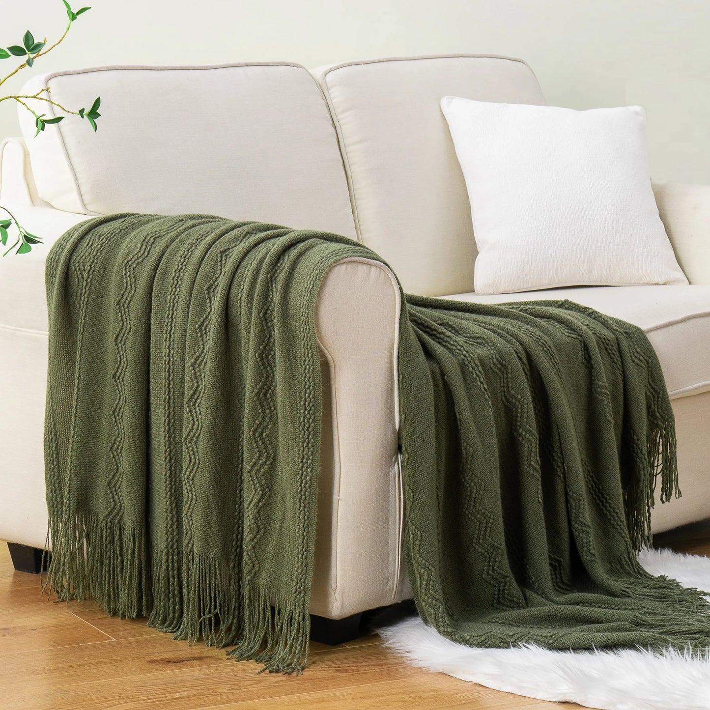 Battilo Olive Green Throw Blanket for Bed Couch Plaid Knitted Throws Cozy Lightweight Sofa Blanket for Spring Living Room Decor Peaceful Pleasures Health and Wellness