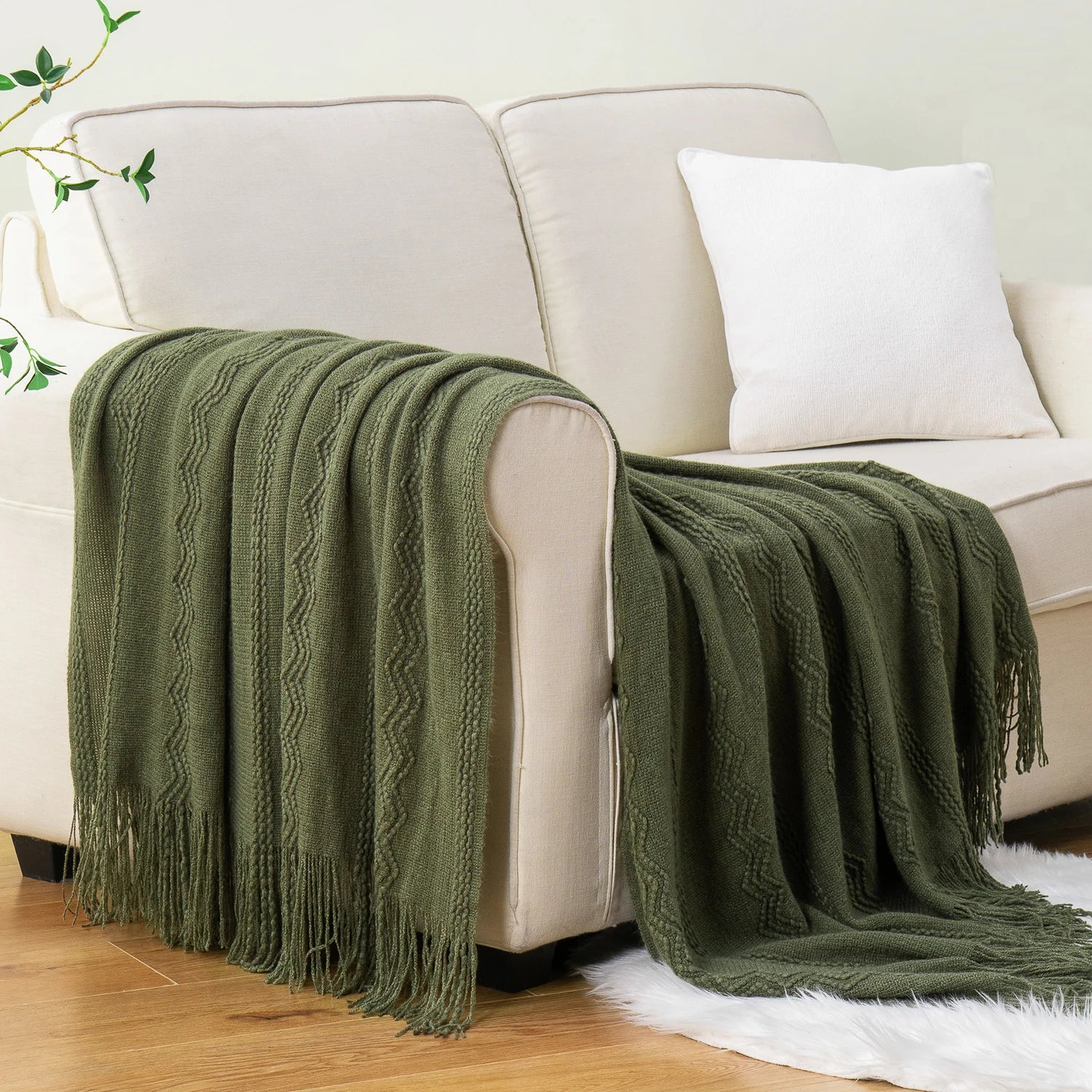 Battilo Olive Green Throw Blanket for Bed Couch Plaid Knitted Throws Cozy Lightweight Sofa Blanket for Spring Living Room Decor Peaceful Pleasures Health and Wellness