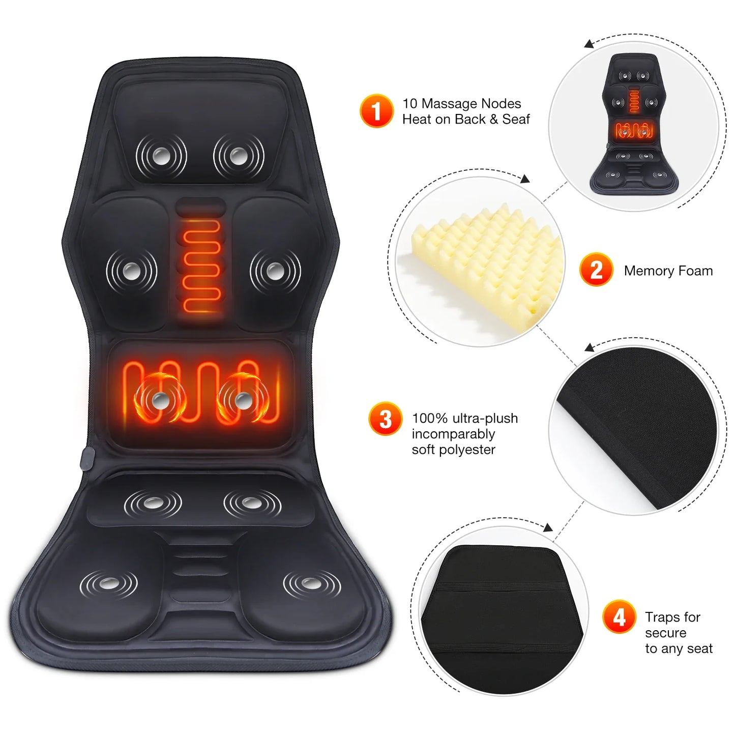 Hailicare Heated Back Shoulder Vibration Massage Mat – Chair & Car