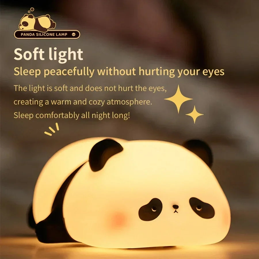 Cute Panda Silicone Patting Lamp Rechargeable Timing LED Night Light For Bedroom Bedside Room Decoration Kids Boys Birthday Gift Peaceful Pleasures Health and Wellness