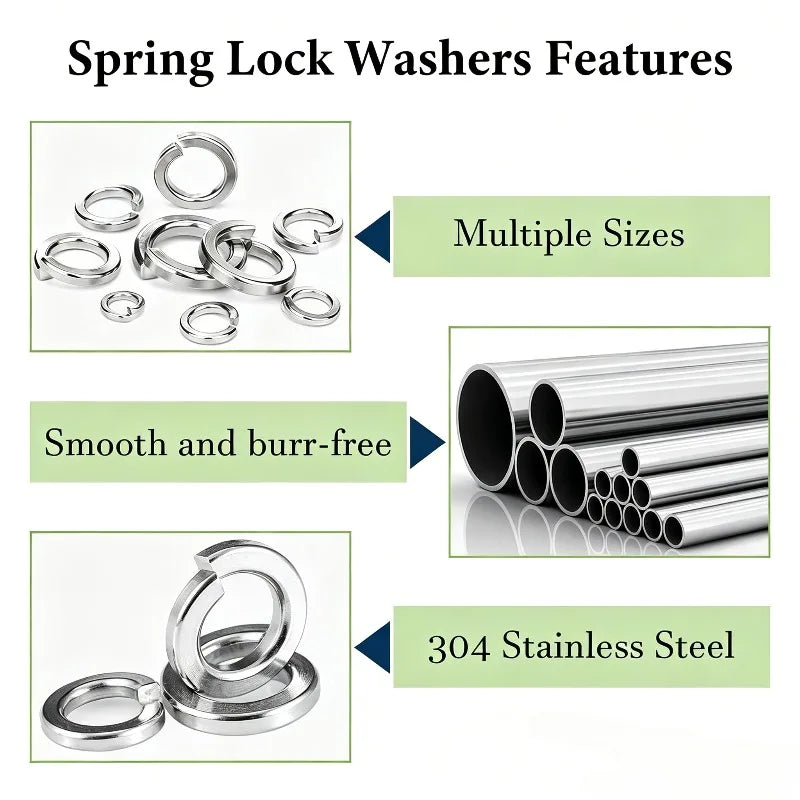 480pc 304 Stainless Steel Lock Washer Set M3–M10 Assortment