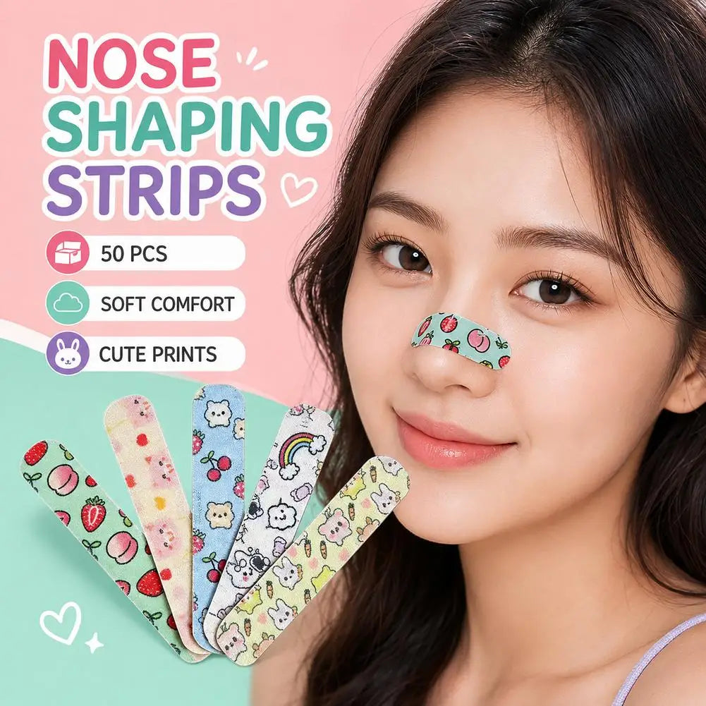 50 Pcs Cartoon Nose Shaper Self-Shaping Nose Splint Adhesive Tape External Support Fixation for Nose Job Peaceful Pleasures Health and Wellness