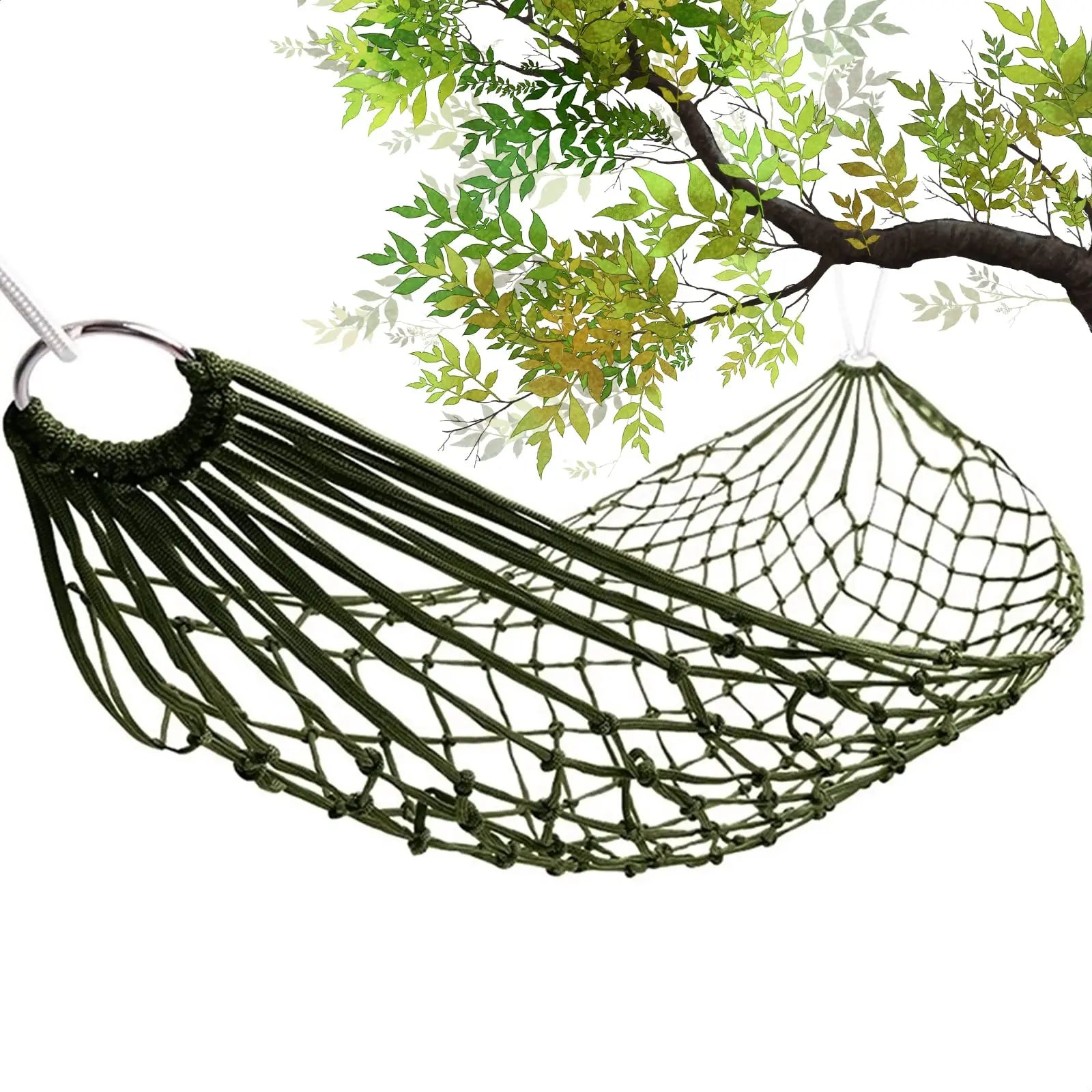 Garden Outdoor Thickened Nylon Rope Hammock Indoor Mesh Hammock Portable Simple Hammock Swing Chair Peaceful Pleasures Health and Wellness Navy Green