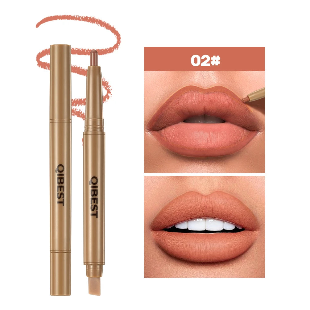 QIBEST Double Head Lip Liner&Brush Pen Mist Matte Velvet Contour Tint Lipstick Pencil Long Lasting Nude Brown Natural Lip Makeup Peaceful Pleasures Health and Wellness 02