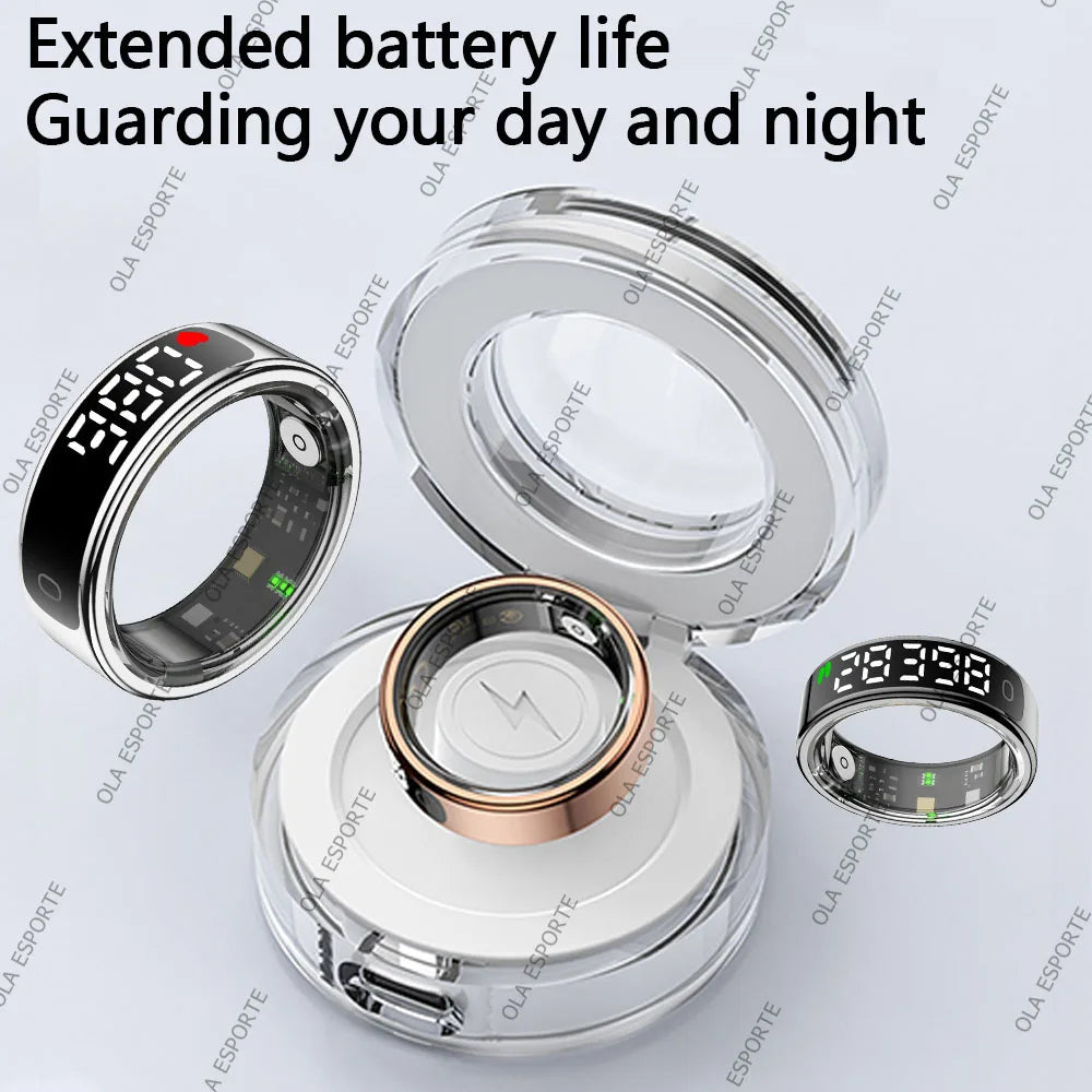LED Hd Screen Smart Ring Tiktok Control Men Ring 5ATM Waterproof Heart Rate Sleep Monitor Women Smartring 100+Sports Model Ring Peaceful Pleasures Health and Wellness