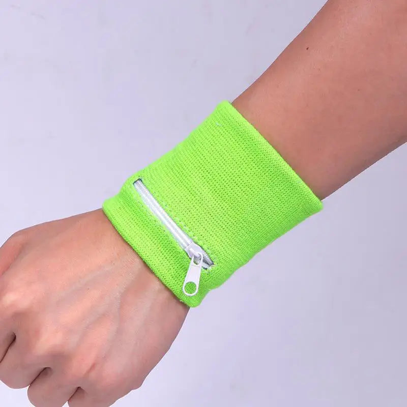 Wristband With Zipper For Storing Keys Change For Absorbing Sweat Wiping Sweat Wrist Guard For Basketball Running Fitness Sports Peaceful Pleasures Health and Wellness green 2pcs