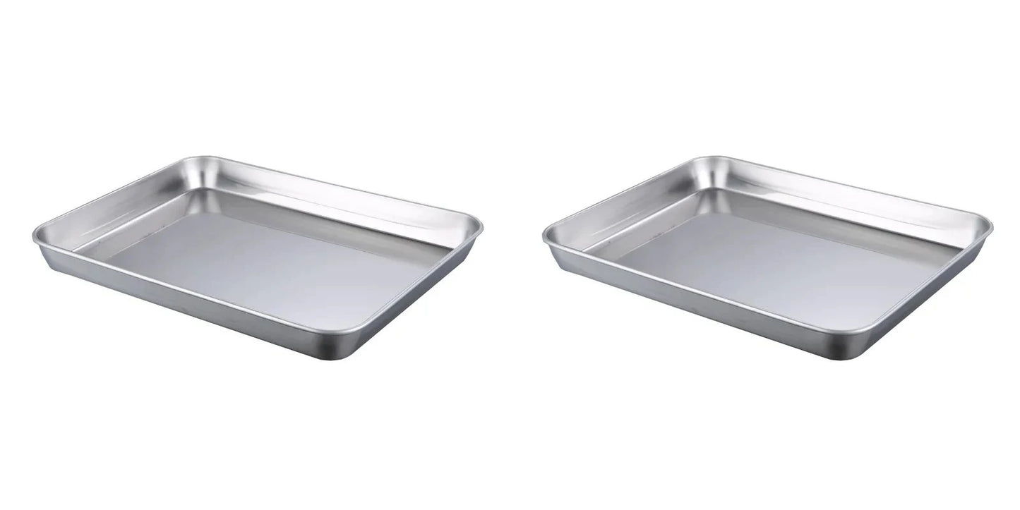 1pc/2pcs New household 304 stainless steel vermicelli plate thickened rectangular flat bottom Liangpi plate barbecue plate Peaceful Pleasures Health and Wellness 2pcs slivery