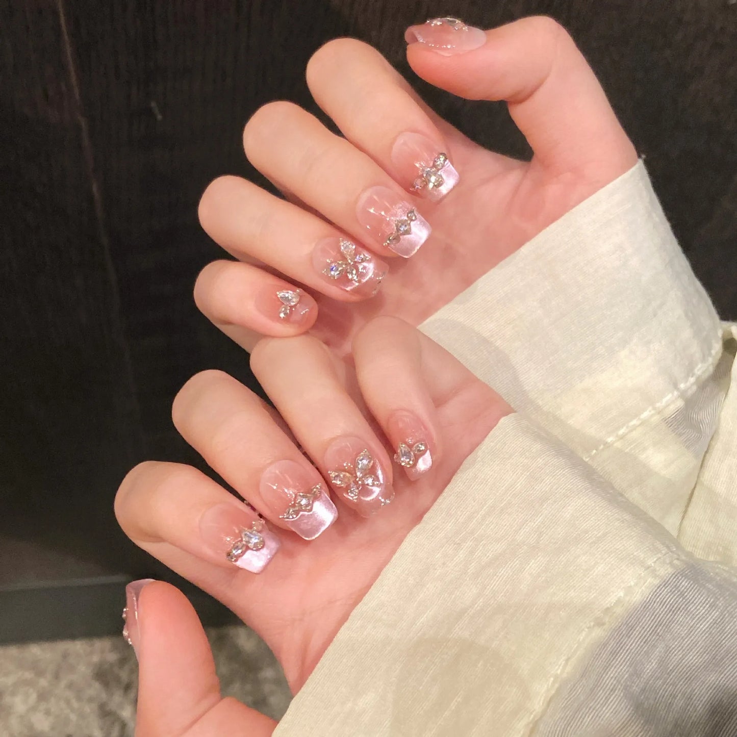 Press On Nails French Cat Eye Butterfly Set – 10pcs
